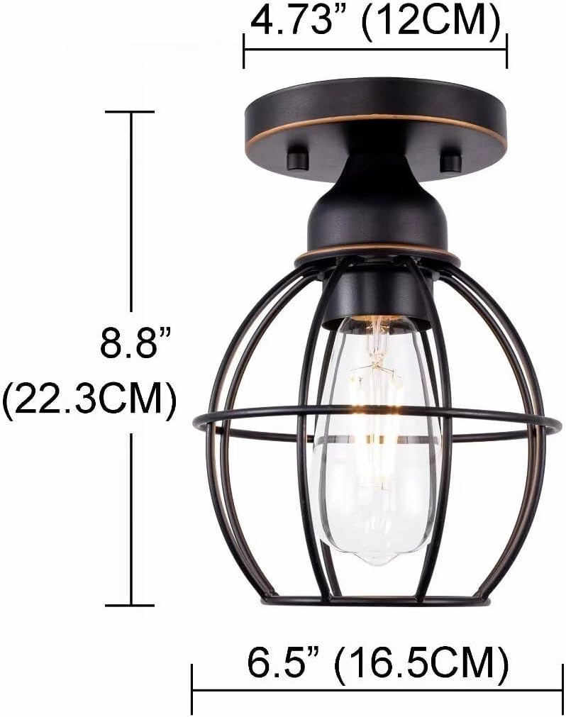 GRUENLICH Semi Flush Mount Ceiling Light Fixture for Outdoor and Indoor, E26 Medium Base 60W Max, Metal Housing and Metal Cage, Bulb not Included, 1-Pack, Oil Rubbed Bronze Finish