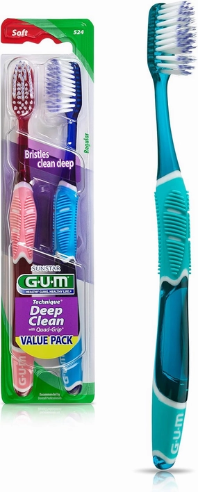 GUM Technique Deep Clean Toothbrush - Compact Soft - Soft Toothbrushes for Adults with Sensitive Gums - Extra Fine Bristles, 2ct (6pk)