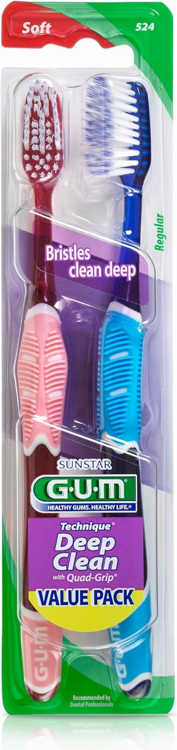 GUM Technique Deep Clean Toothbrush - Compact Soft - Soft Toothbrushes for Adults with Sensitive Gums - Extra Fine Bristles, 2ct (6pk)