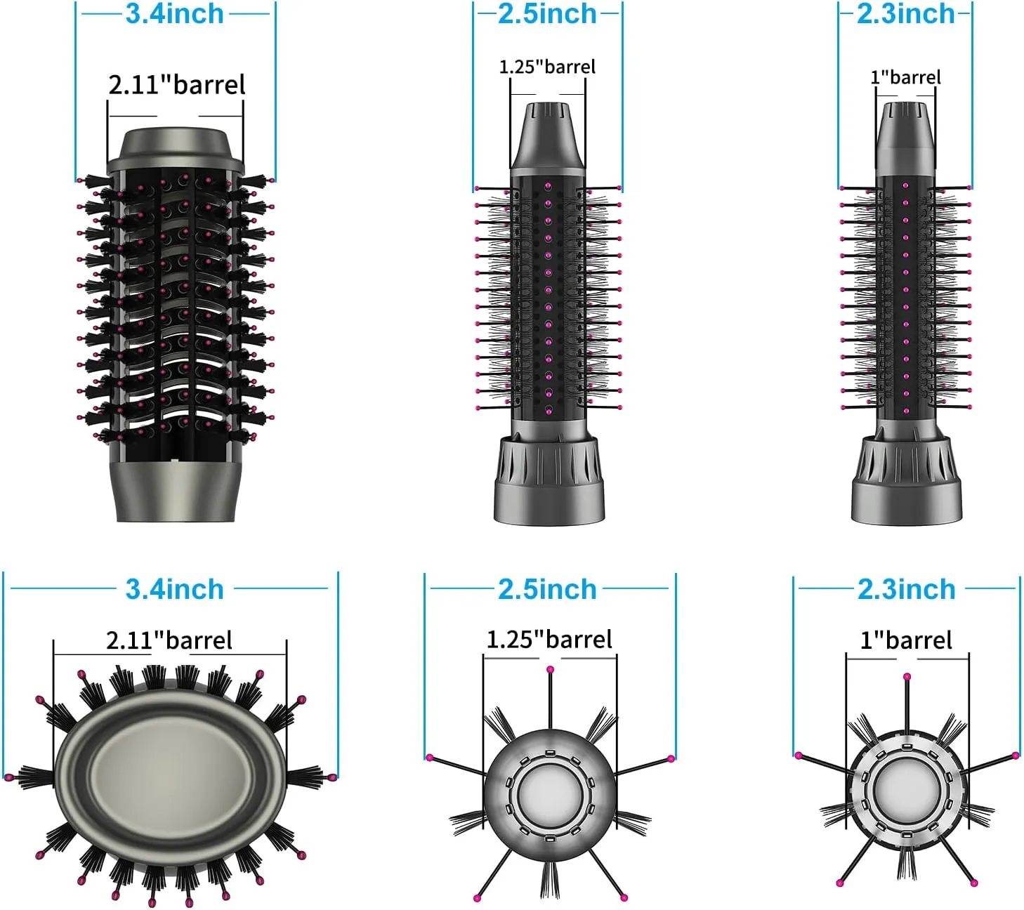 Hair Blow Dryer Brush, Salon Styler, Hot Air Hair Dryer and Volumizer Kit with Three Interchangeable Barrels | Replacement Parts Orderable
