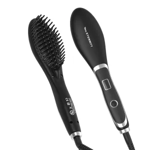 Hair Straightener Brush, Hair Straightener Comb Straightening Brush for Women with 5 Temps 20s Fast Heating & Dual Voltage（Black）
