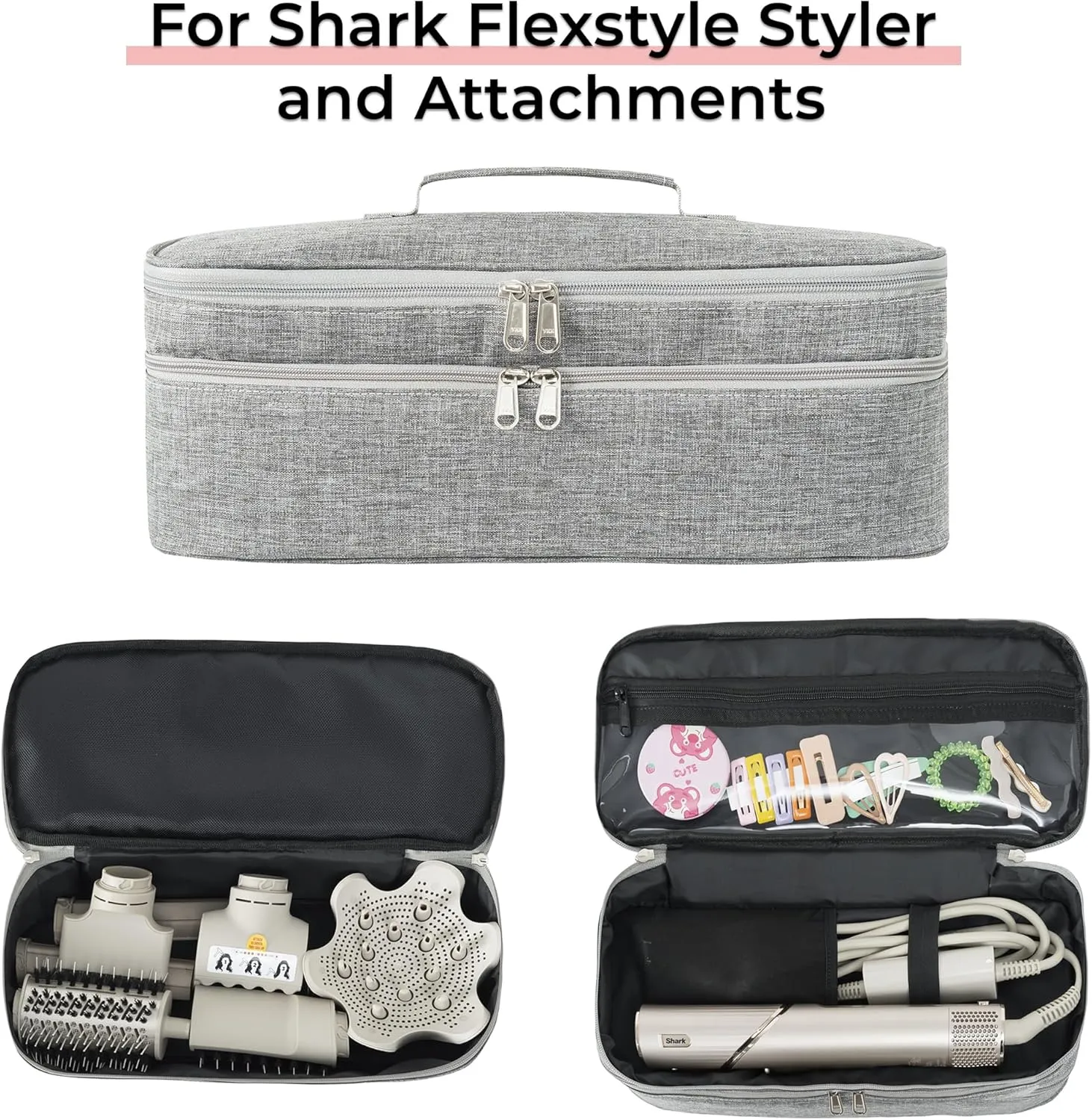 Hair Tools Travel Bag Compatible With Shark Flex Style Attachment, Shark Airwrap Flexstyle, Dyson Airwrap | Travel Case For Sharkflex Styler | (Grey)