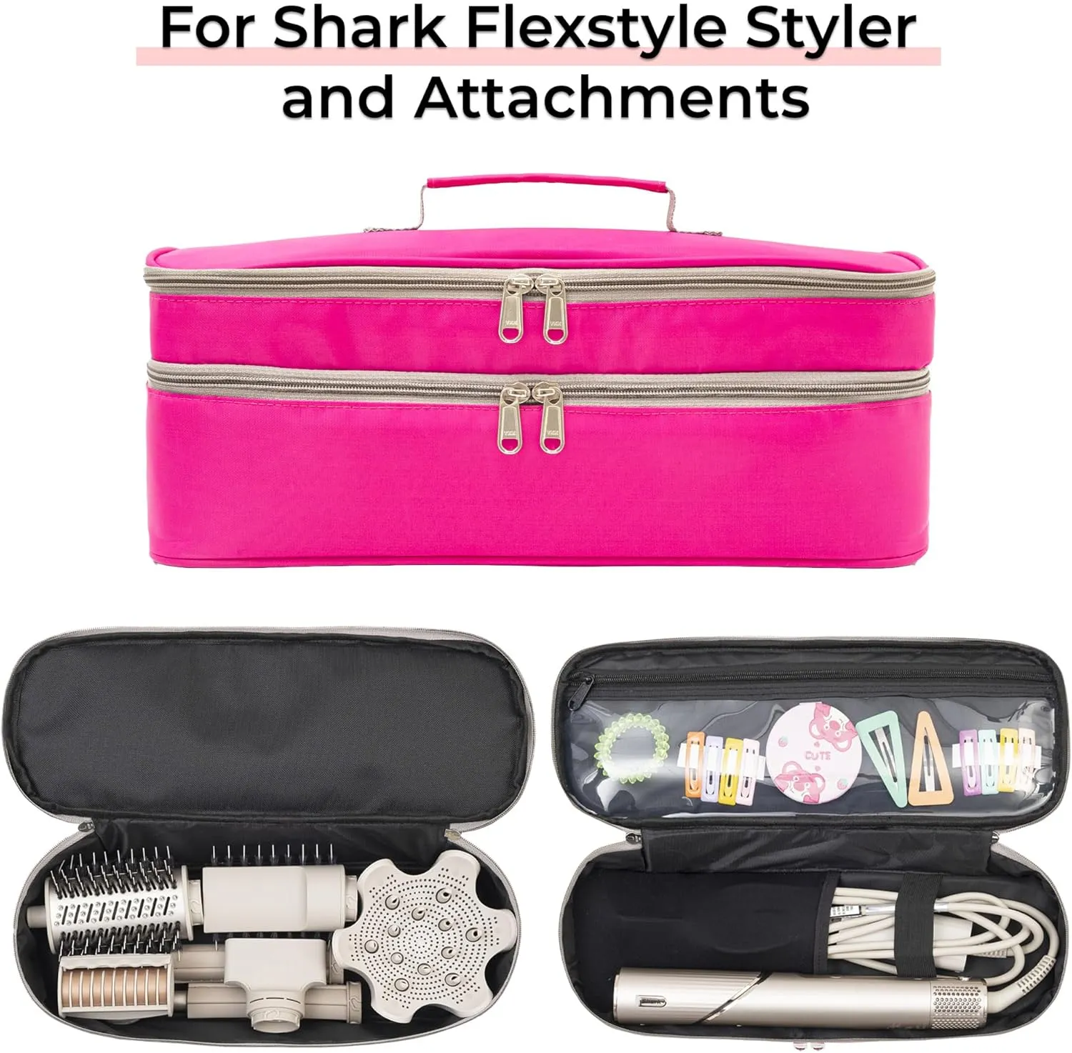 Hair Tools Travel Bag Compatible With Shark Flex Style Attachment, Shark Airwrap Flexstyle, Dyson Airwrap | Travel Case For Sharkflex Styler | (Pink)