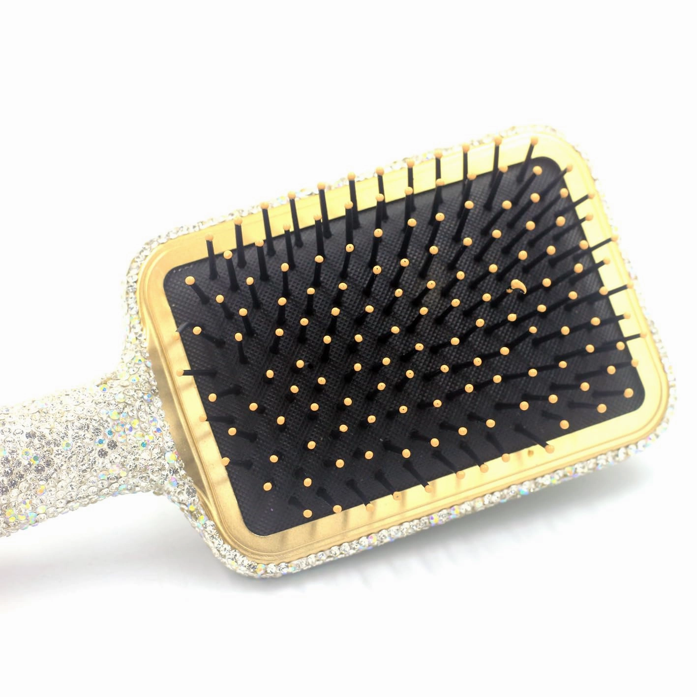 Hair Brush - Detangle Hair and Comb, Massage Cushion, Anti-static, Smooth and Sleek Hair, Luxury Rhinestone Design Suitable for Women (Square01 Silver)