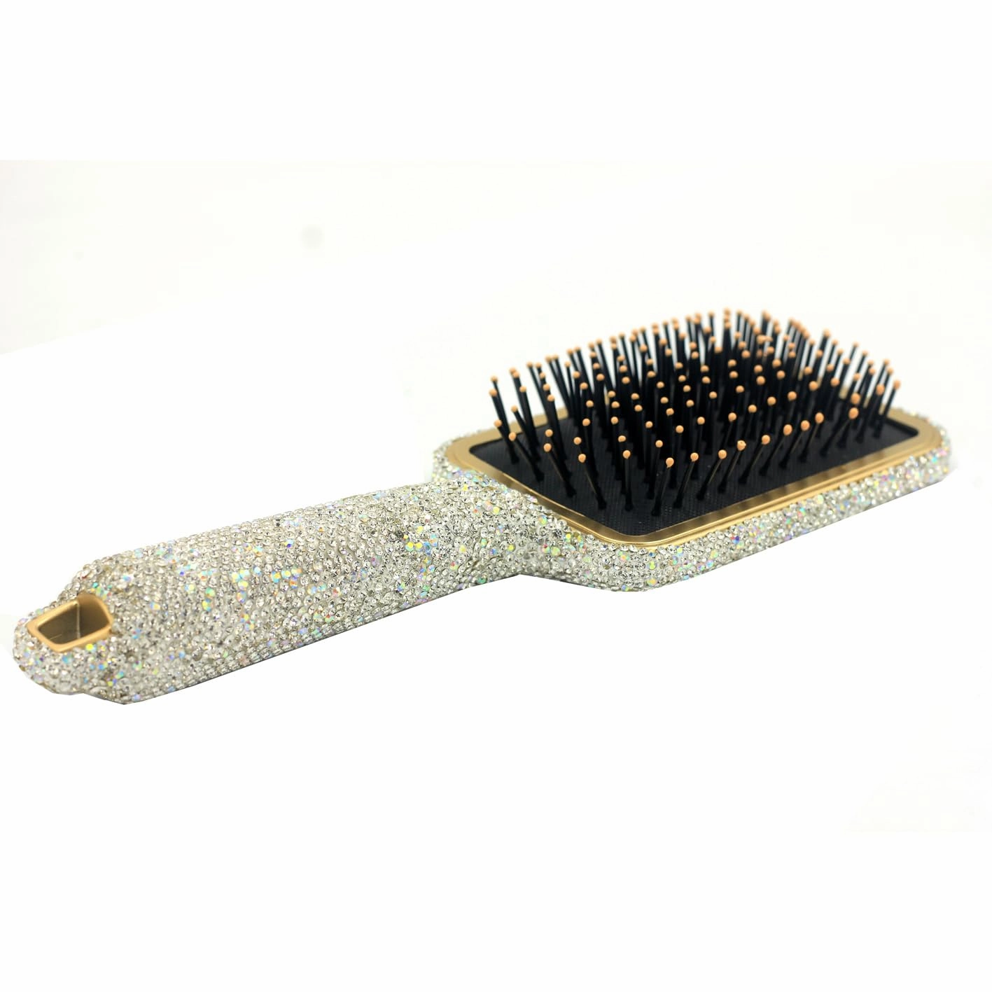 Hair Brush - Detangle Hair and Comb, Massage Cushion, Anti-static, Smooth and Sleek Hair, Luxury Rhinestone Design Suitable for Women (Square01 Silver)