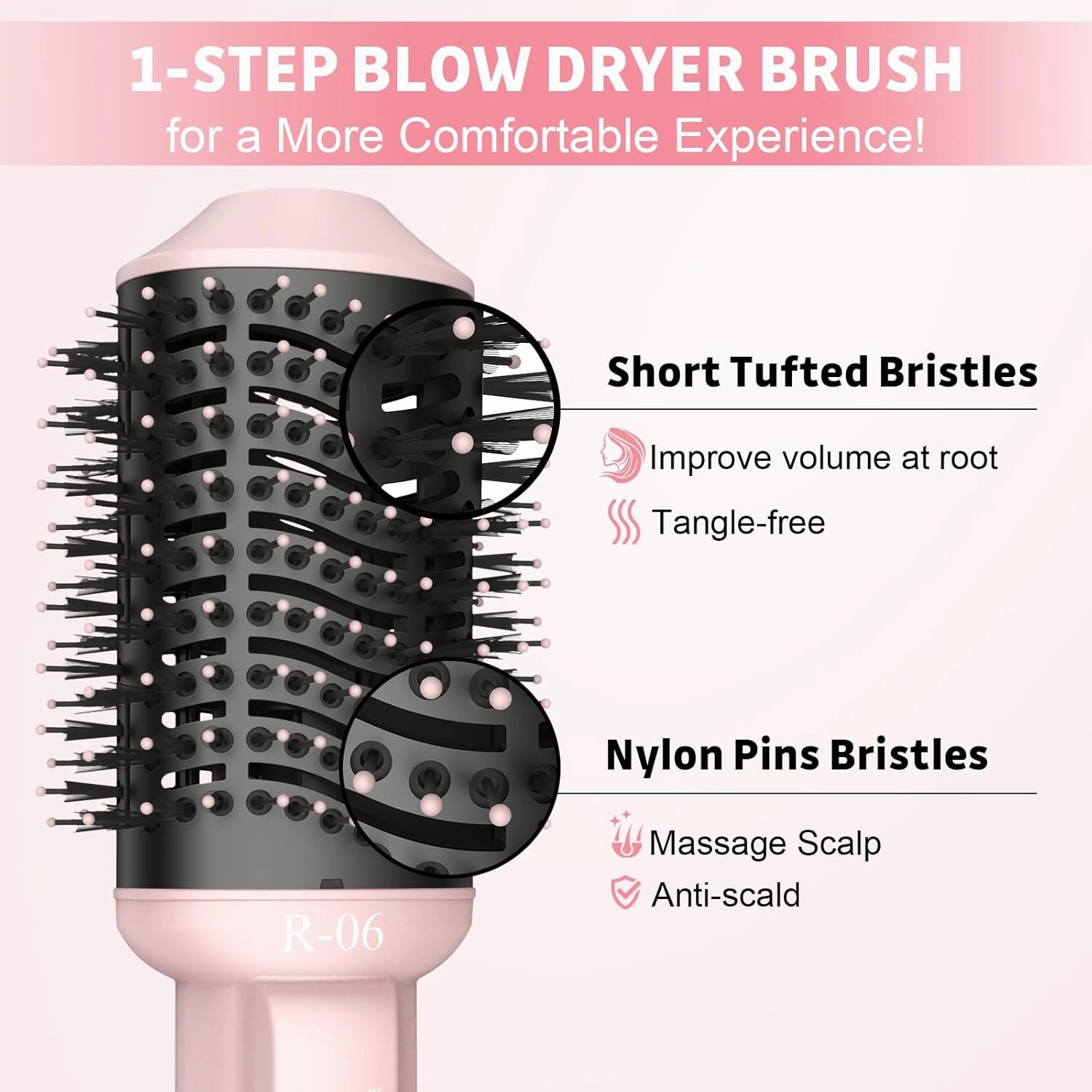 Hair Dryer Brush Blow Dryer Brush in One, 4 in 1 Hair Dryer and Styler Volumizer with Oval Barrel, Professional Salon Hot Air Brush for All Hair Types, Bright Pink