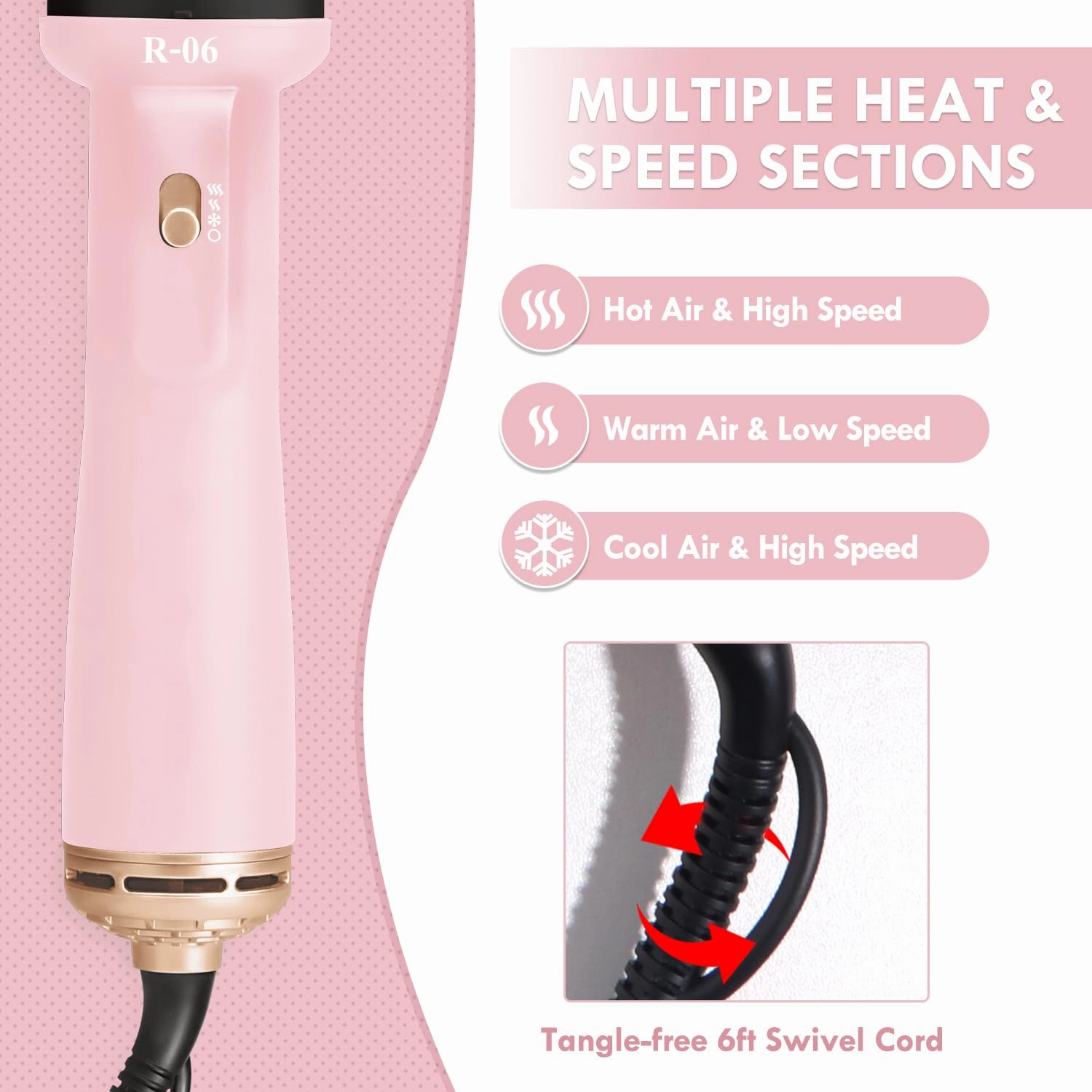 Hair Dryer Brush Blow Dryer Brush in One, 4 in 1 Hair Dryer and Styler Volumizer with Oval Barrel, Professional Salon Hot Air Brush for All Hair Types, Bright Pink