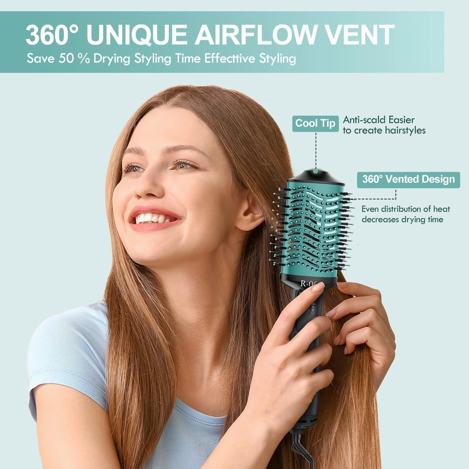 Hair Dryer Brush Blow Dryer Brush in One, 4 in 1 Hair Dryer and Styler Volumizer with Oval Barrel, Professional Salon Hot Air Brush for All Hair Types, Teal