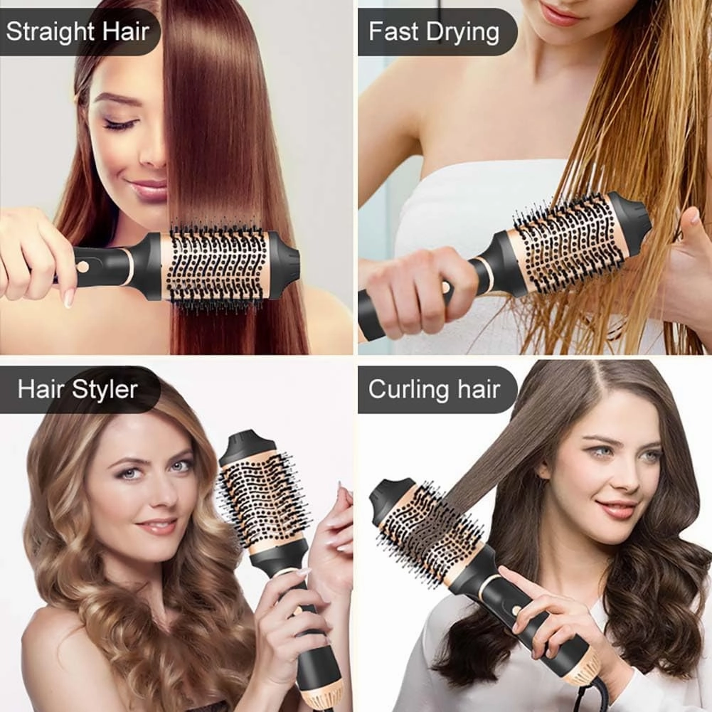 Hair Dryer Brush Blow Dryer in One Step, Upgraded 4 in 1 Hair Dryer and Styler Volumizer with Negative Ion Anti-frizz Ceramic Titanium Barrel Hot Air Brush Hair Straightener (Golden, Large)