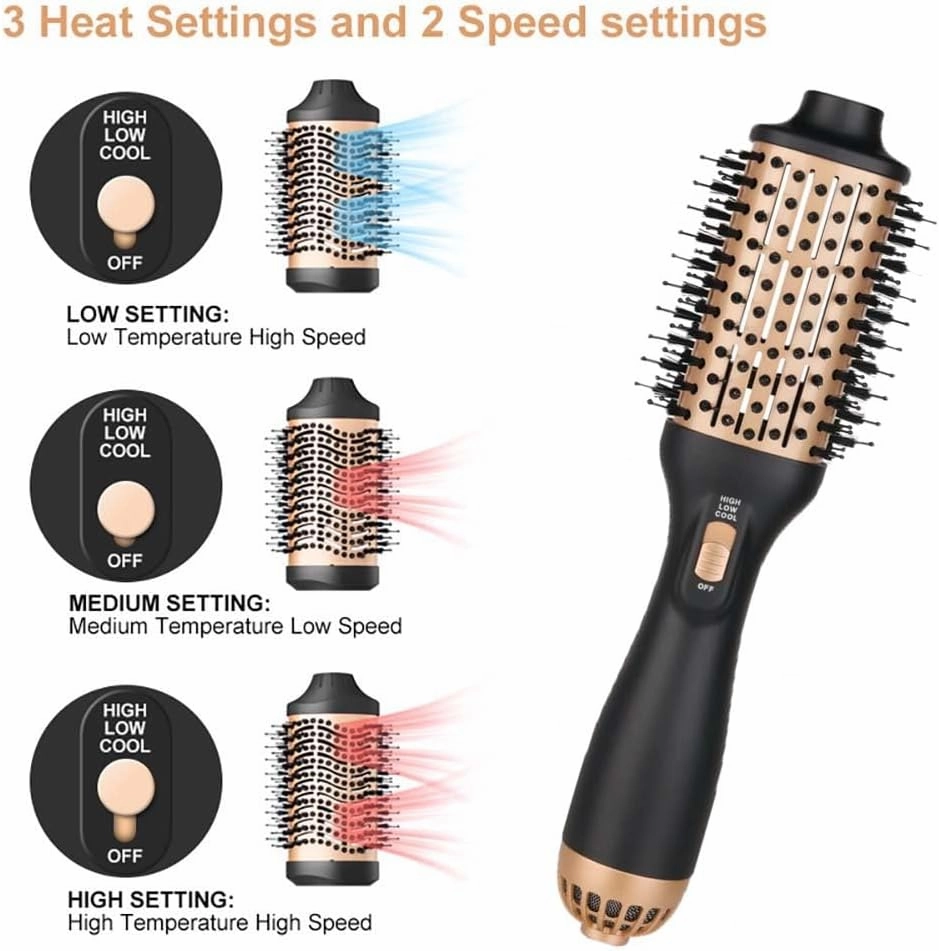 Hair Dryer Brush Blow Dryer in One Step, Upgraded 4 in 1 Hair Dryer and Styler Volumizer with Negative Ion Anti-frizz Ceramic Titanium Barrel Hot Air Brush Hair Straightener (Golden, Large)