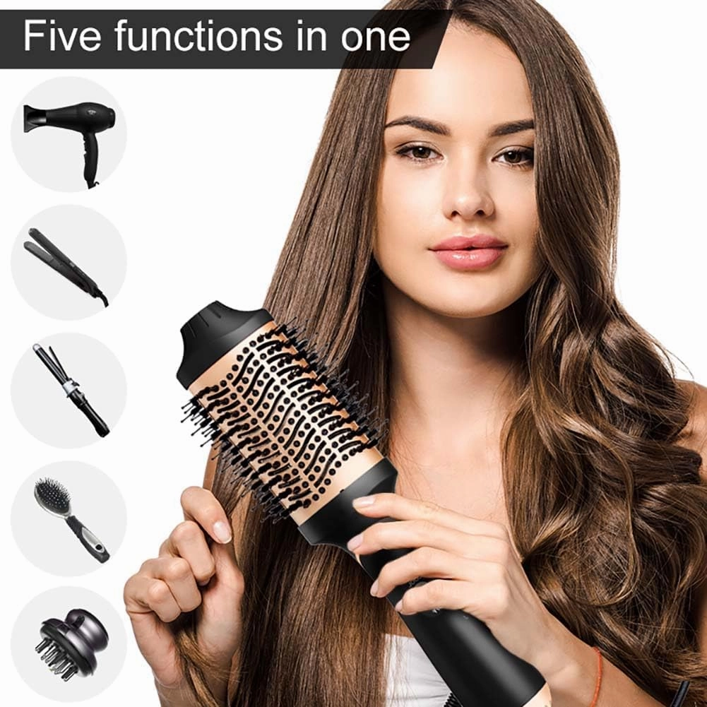 Hair Dryer Brush Blow Dryer in One Step, Upgraded 4 in 1 Hair Dryer and Styler Volumizer with Negative Ion Anti-frizz Ceramic Titanium Barrel Hot Air Brush Hair Straightener (Golden, Large)
