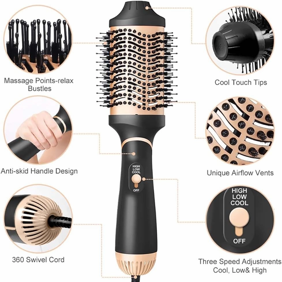 Hair Dryer Brush Blow Dryer in One Step, Upgraded 4 in 1 Hair Dryer and Styler Volumizer with Negative Ion Anti-frizz Ceramic Titanium Barrel Hot Air Brush Hair Straightener (Golden, Large)
