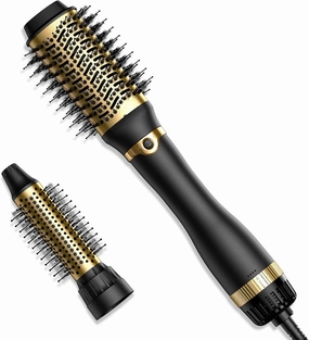 Hair Dryer Brush with Two Interchangeable Barrels (Oval and Round), Hot Air Straightening and Volumizing Anti-Frizz Ceramic Titanium Brush