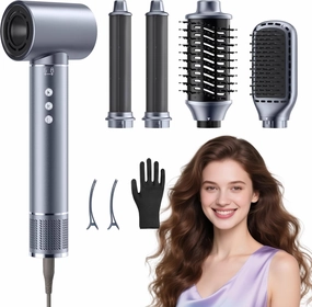 Hair Dryer Curling Iron Straightener Brush 5 in 1, Hot Comb Hair Rollers Air Curlers Wrap Gifts for Women Girls Teens Short Long Hair, 200 Million Ion Professional Multi Styler Tools for Hairdresser