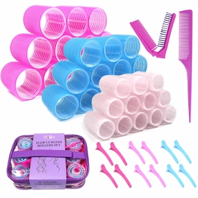 Hair Rollers Large Small 50PCS Set, 36PC Large Medium Small Hair Rollers for Volume Curlers with 12PC Clips 1 Tail Comb and 1 Folding Brush Comb for Short Medium Blowout Look Long Hair