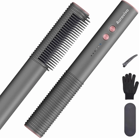 Hair Straightener Brush, Hair Straightener Comb with 5 Temp Settings, Dual Voltage, Anti-Scald, 20s Fast Heating, Ceramic Hot Comb Straightener Straightening Brush for Women, Grey