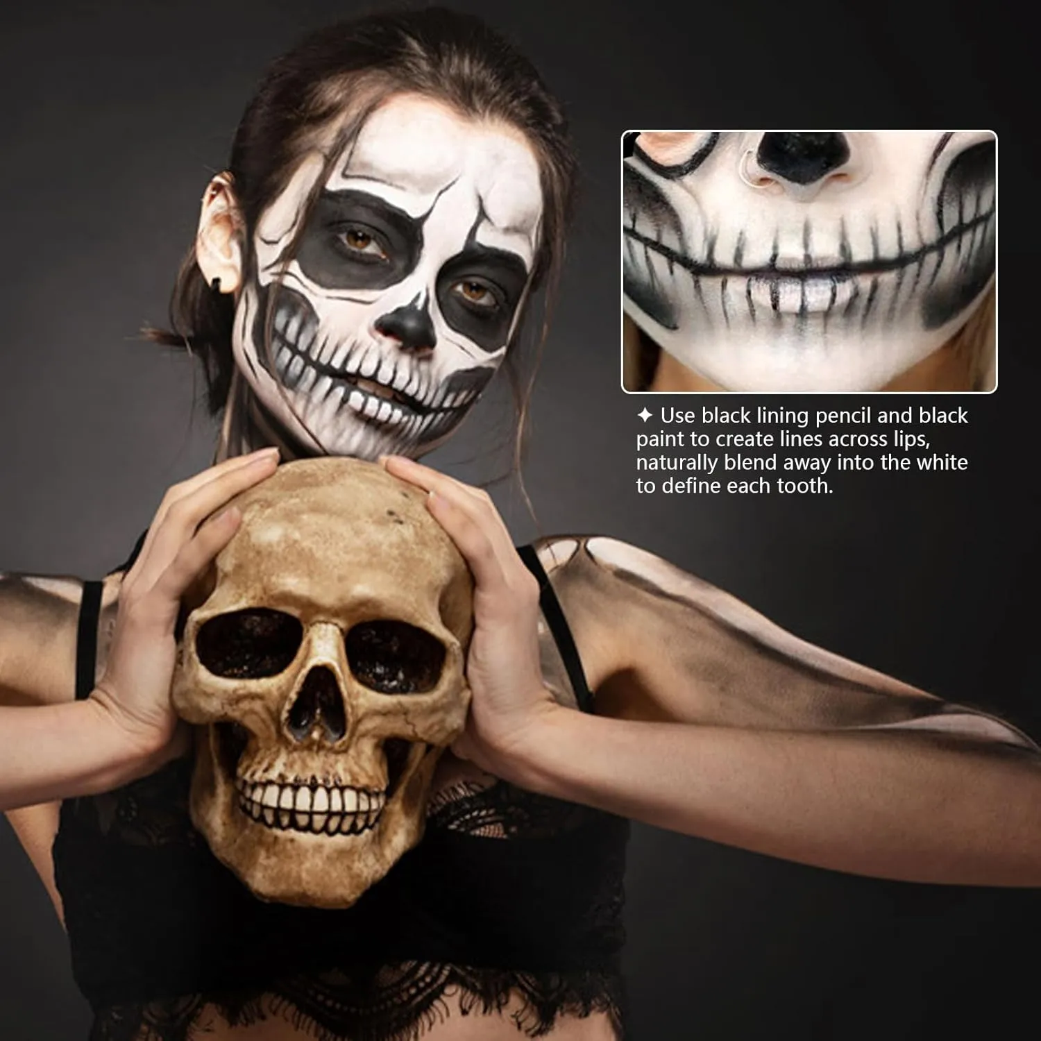 Halloween Skeleton Makeup, Complete Skeleton/Skull Makeup Kit Face Paint SFX Character Set, Professional Skeleton Make Up Kit for Costume Art Cosplay Dress-Up Party for Kids & Adults