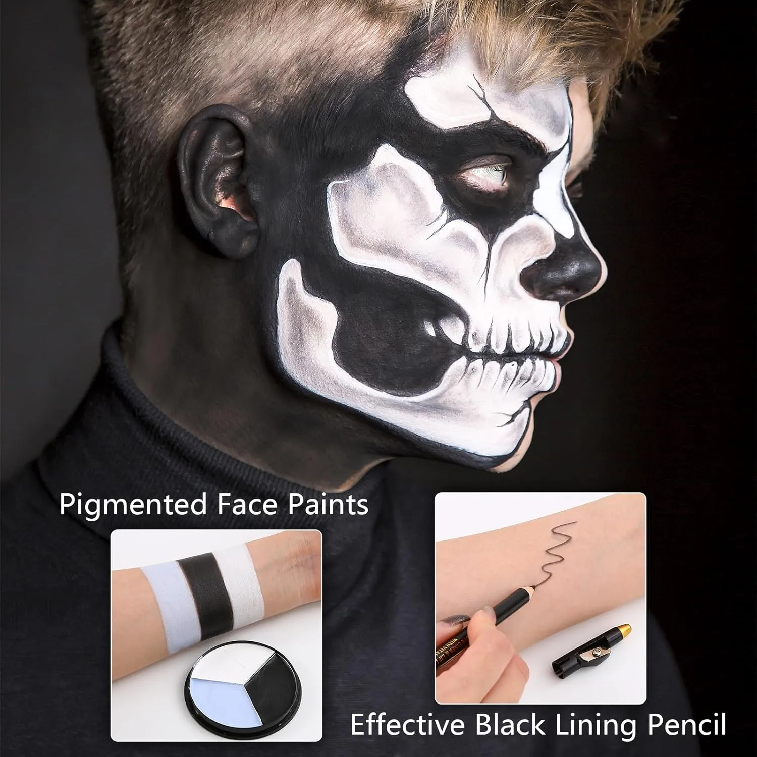Halloween Skeleton Makeup, Complete Skeleton/Skull Makeup Kit Face Paint SFX Character Set, Professional Skeleton Make Up Kit for Costume Art Cosplay Dress-Up Party for Kids & Adults