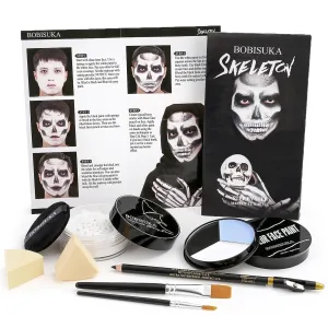 Halloween Skeleton Makeup, Complete Skeleton/Skull Makeup Kit Face Paint SFX Character Set, Professional Skeleton Make Up Kit for Costume Art Cosplay Dress-Up Party for Kids & Adults
