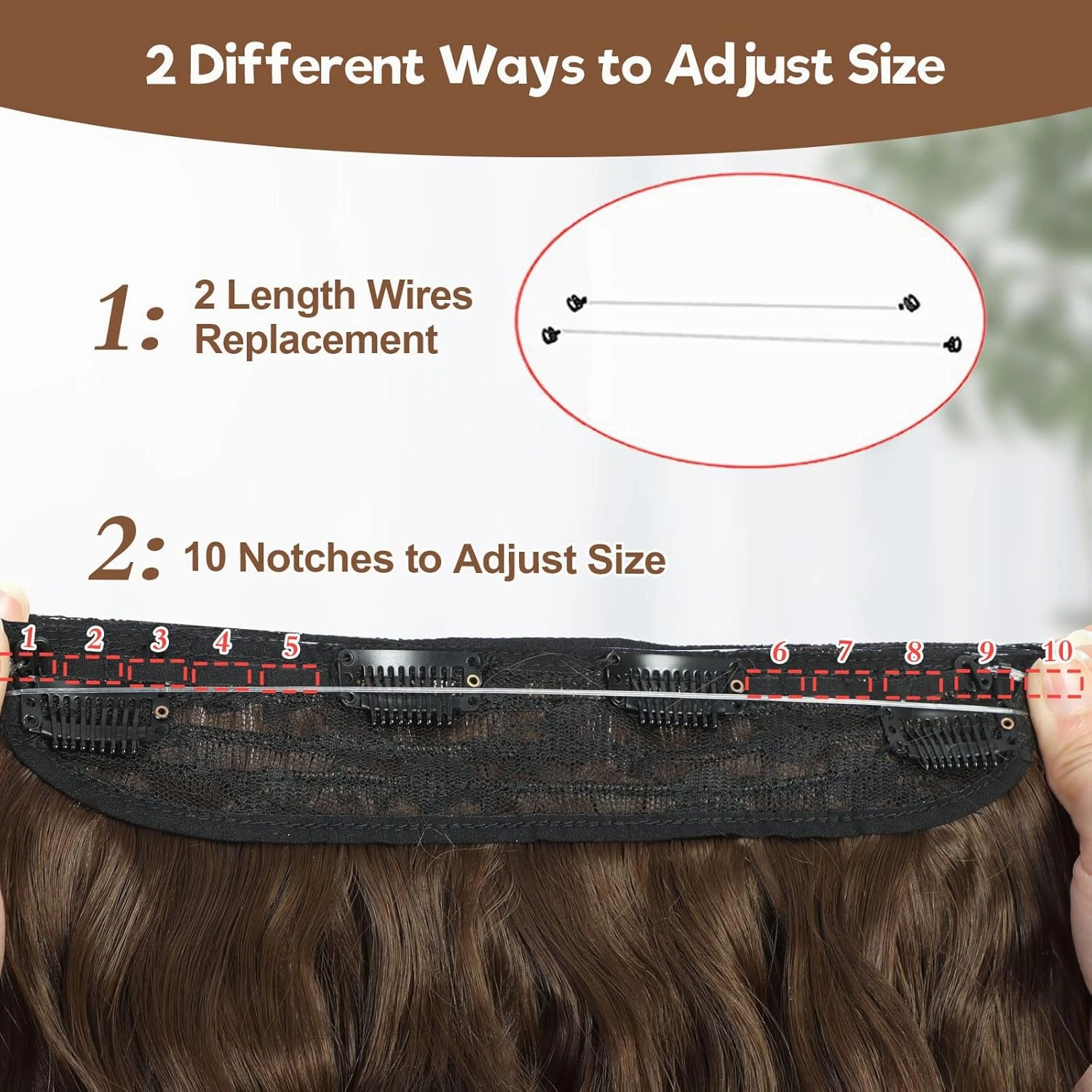 Halo Hair Extensions 20 Inch Invisible Wire Hair Extensions Adjustable Long Wavy Hairpiece Synthetic Upgrade 4 Secure Clips in Hairpieces 20 Inch,Medium Brown