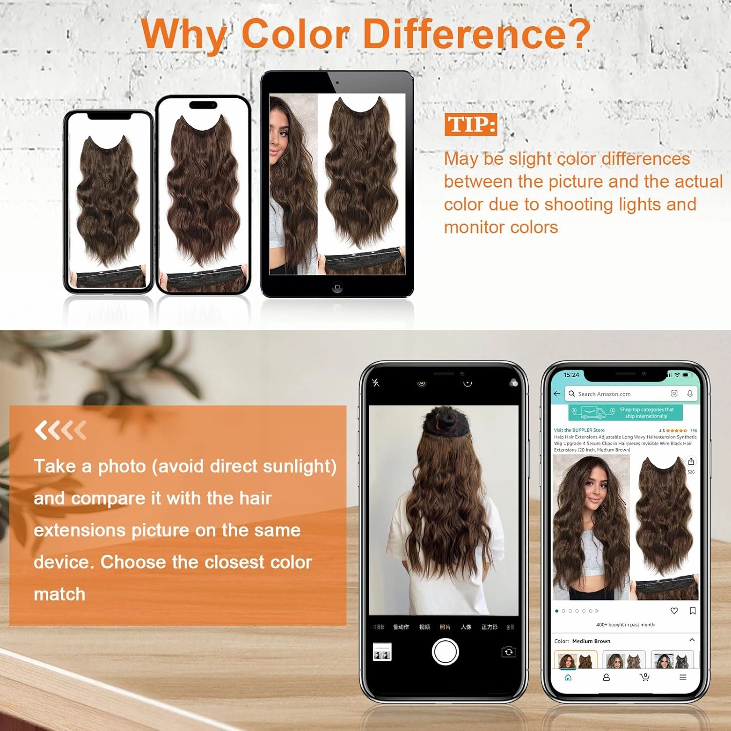 Halo Hair Extensions 20 Inch Invisible Wire Hair Extensions Adjustable Long Wavy Hairpiece Synthetic Upgrade 4 Secure Clips in Hairpieces 20 Inch,Medium Brown