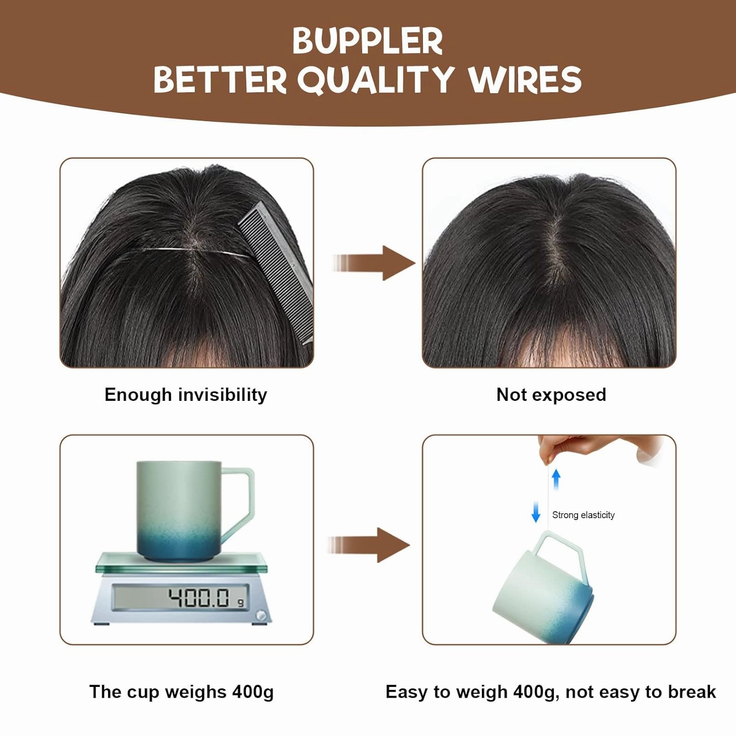 Halo Hair Extensions 20 Inch Invisible Wire Hair Extensions Adjustable Long Wavy Hairpiece Synthetic Upgrade 4 Secure Clips in Hairpieces 20 Inch,Medium Brown