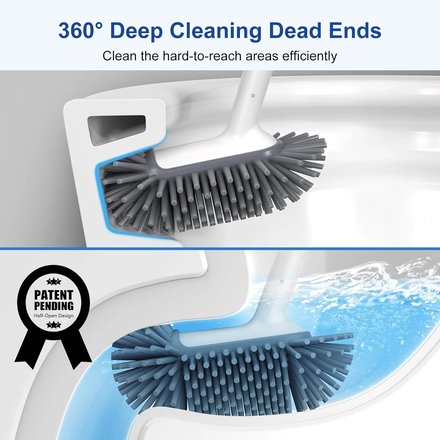 HAMITOR Toilet Bowl Brush Holder Set: 2Pack Deep Cleaning Silicone Toilet Scrubber Under Rim with Curved Bristle for Bathroom Dead Corner Clean - Modern Rv Decorative Accessories