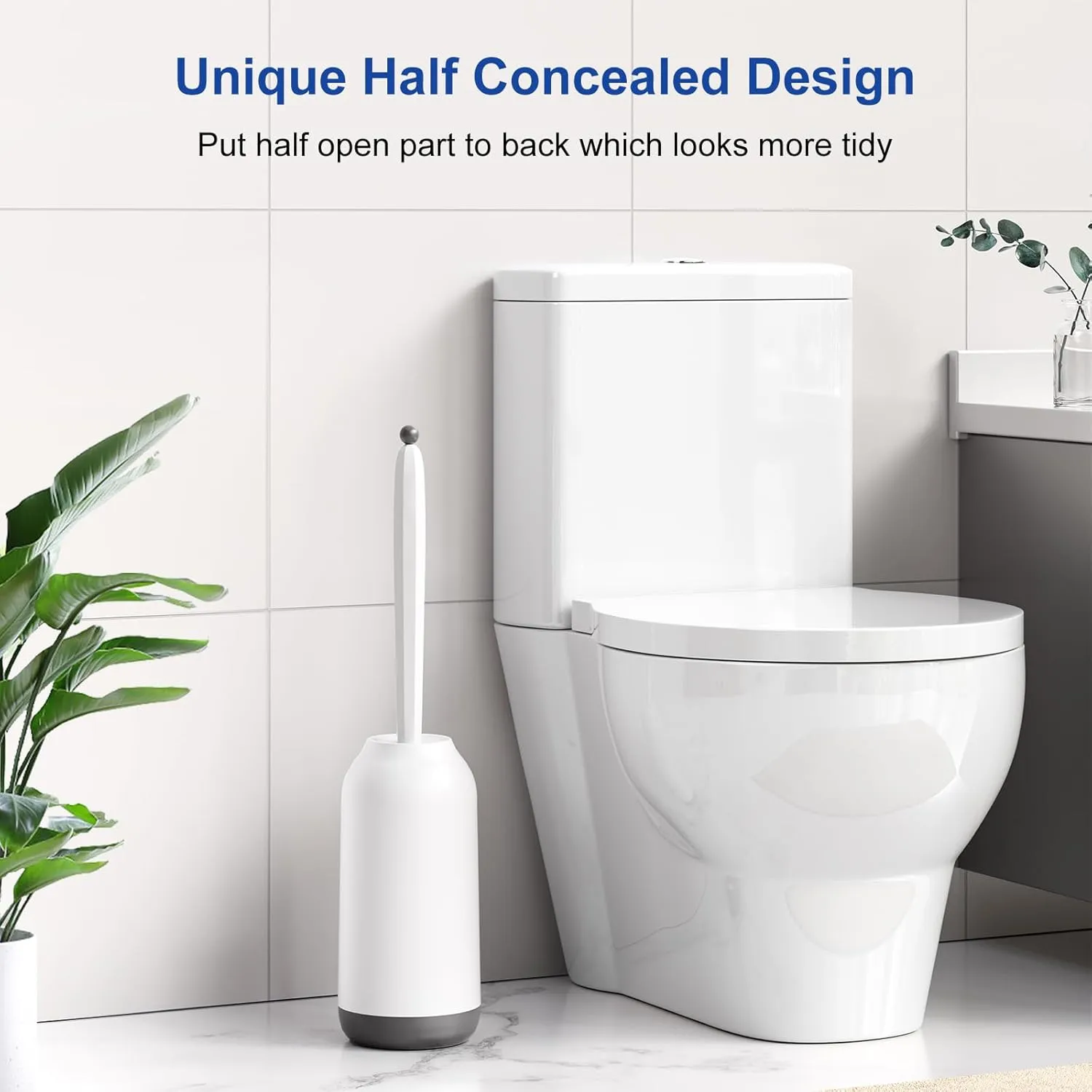 HAMITOR Toilet Bowl Brush Holder Set: 2Pack Deep Cleaning Silicone Toilet Scrubber Under Rim with Curved Bristle for Bathroom Dead Corner Clean - Modern Rv Decorative Accessories