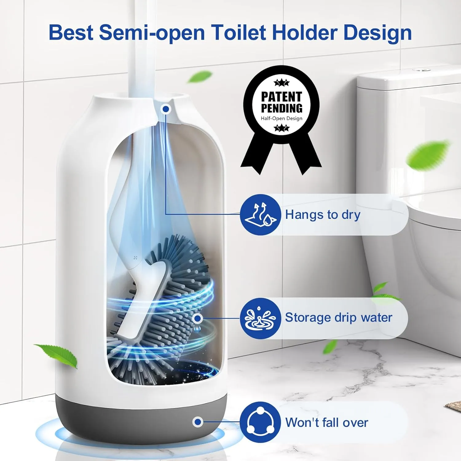 HAMITOR Toilet Bowl Brush Holder Set: 2Pack Deep Cleaning Silicone Toilet Scrubber Under Rim with Curved Bristle for Bathroom Dead Corner Clean - Modern Rv Decorative Accessories