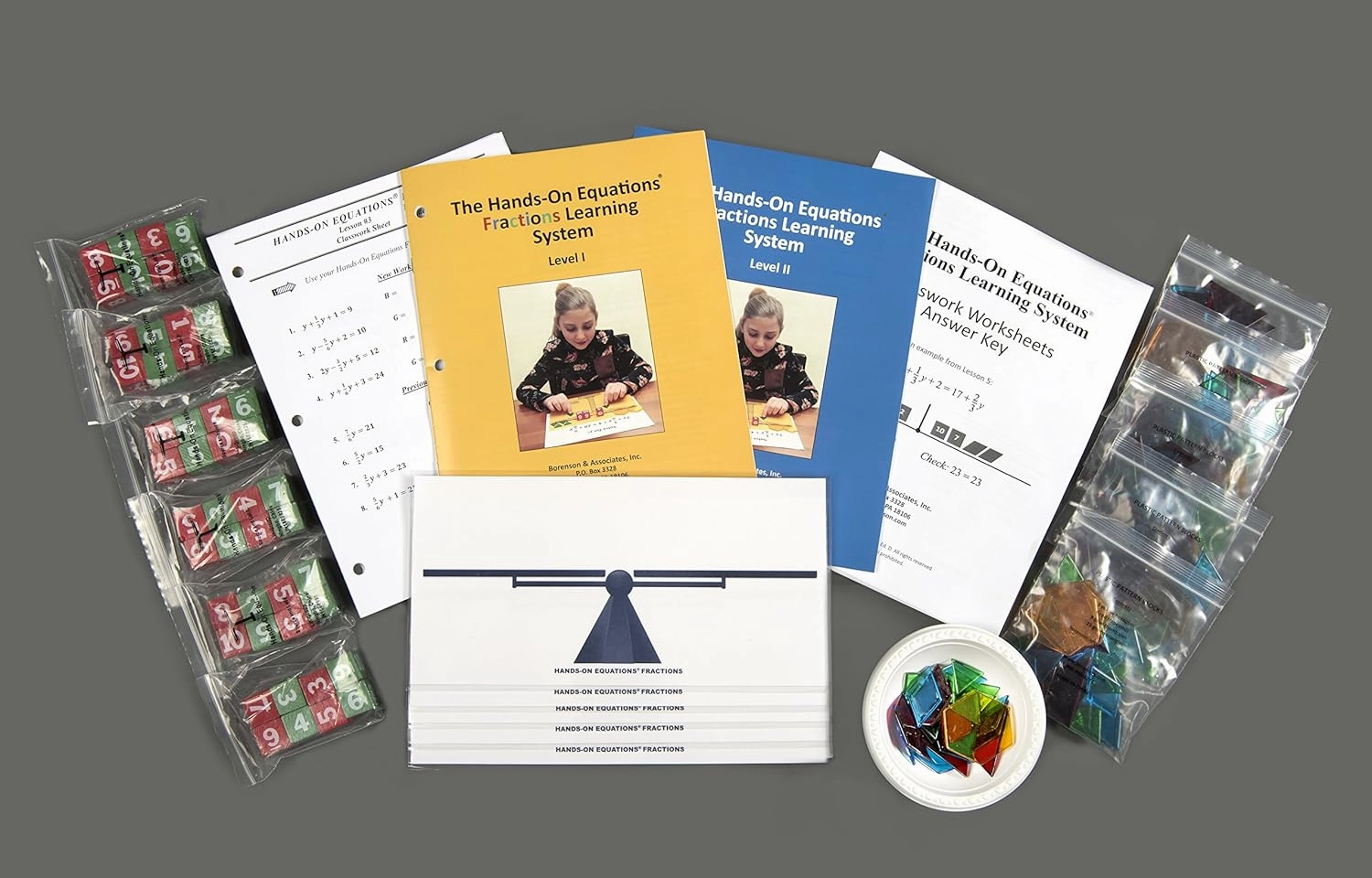 Hands-On Equations® Fractions Class Set for 10 Students. A manipulatives-Based Introduction to fractional Linear Equations.
