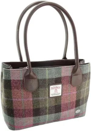 Harris Tweed 'Cassley' Classic Handbag Birthday Gift (Muted Green & Purple Tartan)