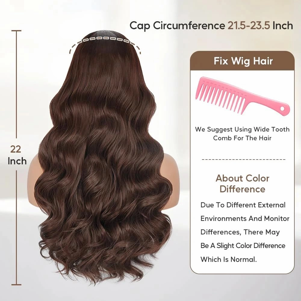 Headband Wigs for Women Glueless Synthetic Wig Heat Resistant Fiber Chocolate Brown Color Long Headband Wig for Daily Use(4#)