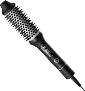 Heated Round Brush for Hair Straightener, Curler, and Volumizer, 1.5 inch Curling Styler, Negative Ion Thermal Brush, with 6 Temp Settings, Fast Heating, Dual Voltage for Travel, Silver