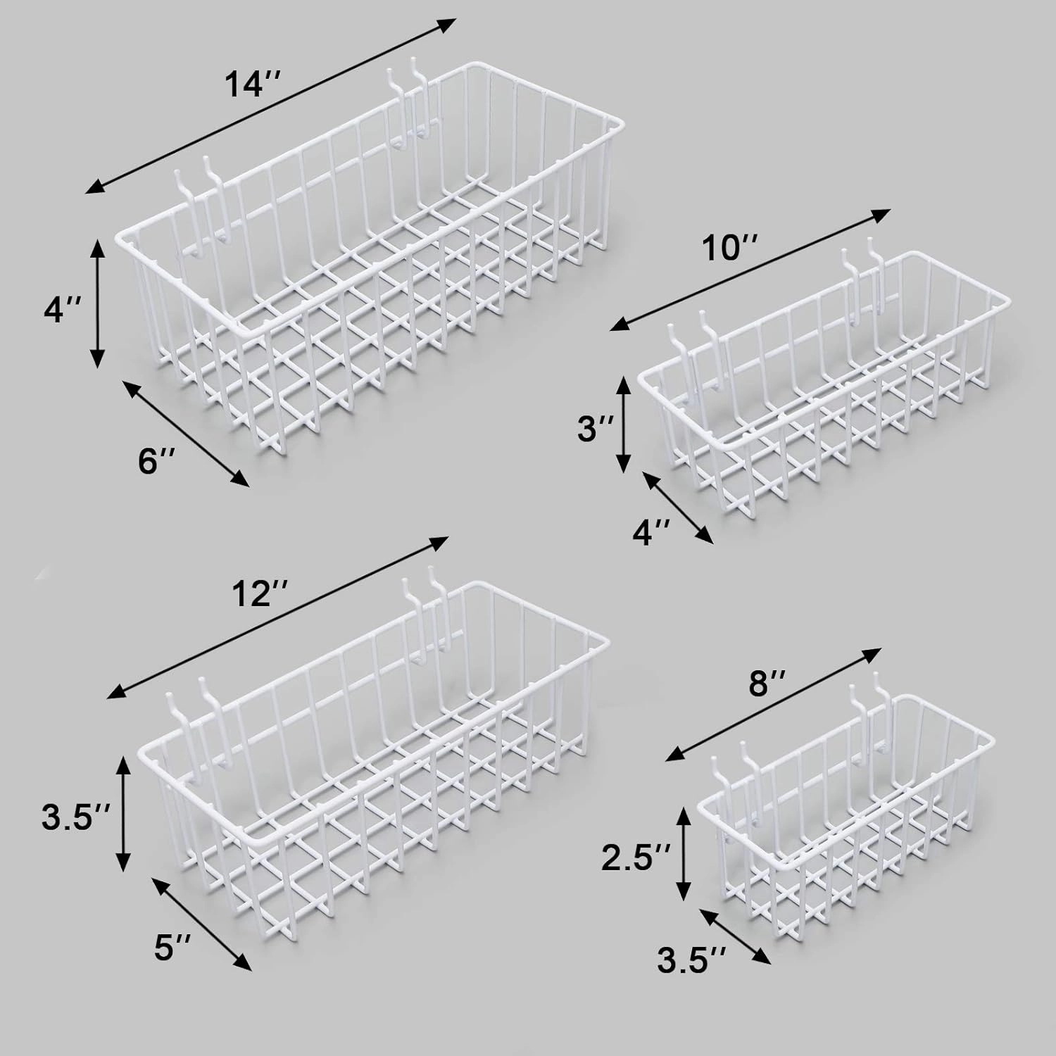Heavy Duty Pegboard Baskets of 1/4 inch,1/4 inch Pegboard Accessories,Pegboard Basket Set (4pcs) (WHITE)