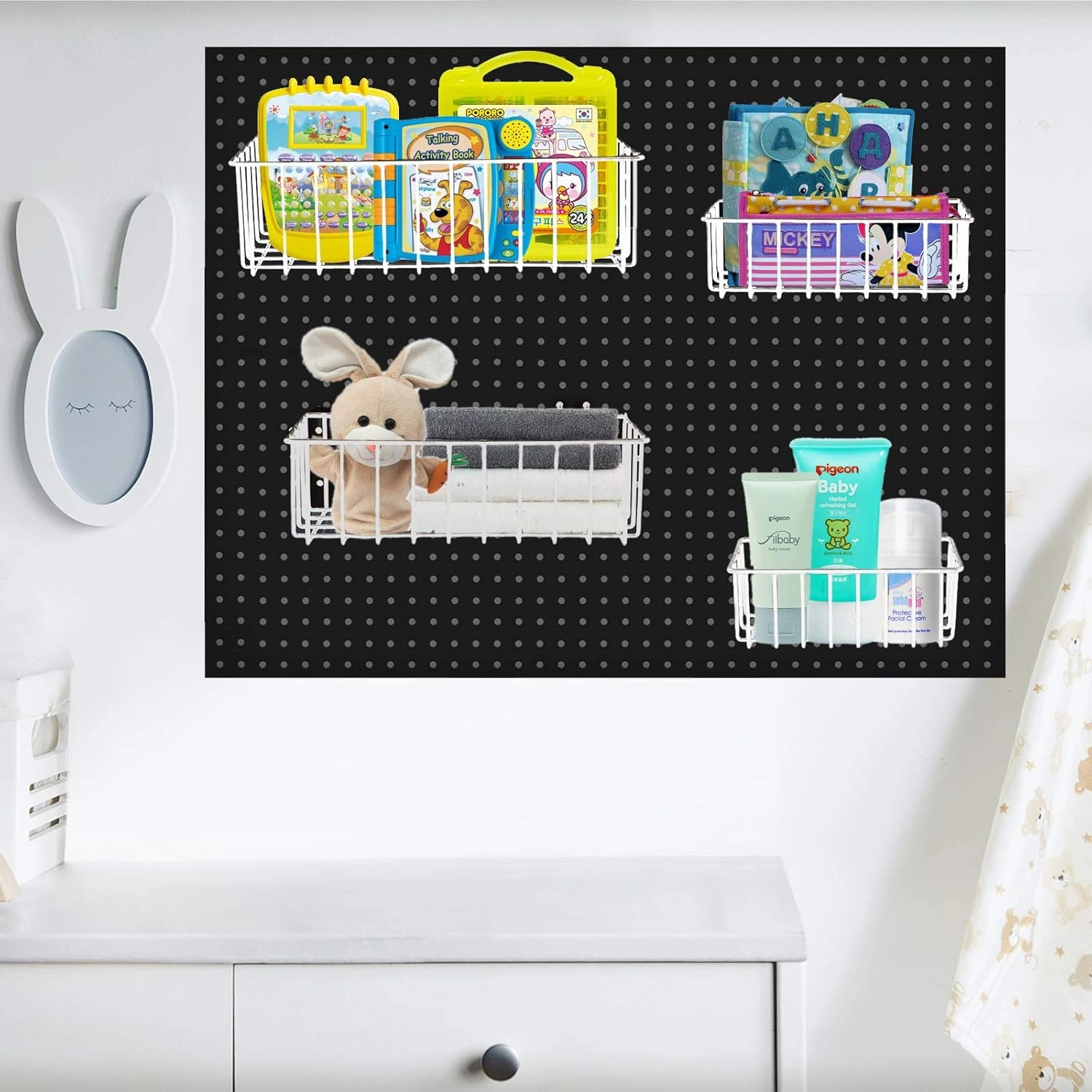 Heavy Duty Pegboard Baskets of 1/4 inch,1/4 inch Pegboard Accessories,Pegboard Basket Set (4pcs) (WHITE)