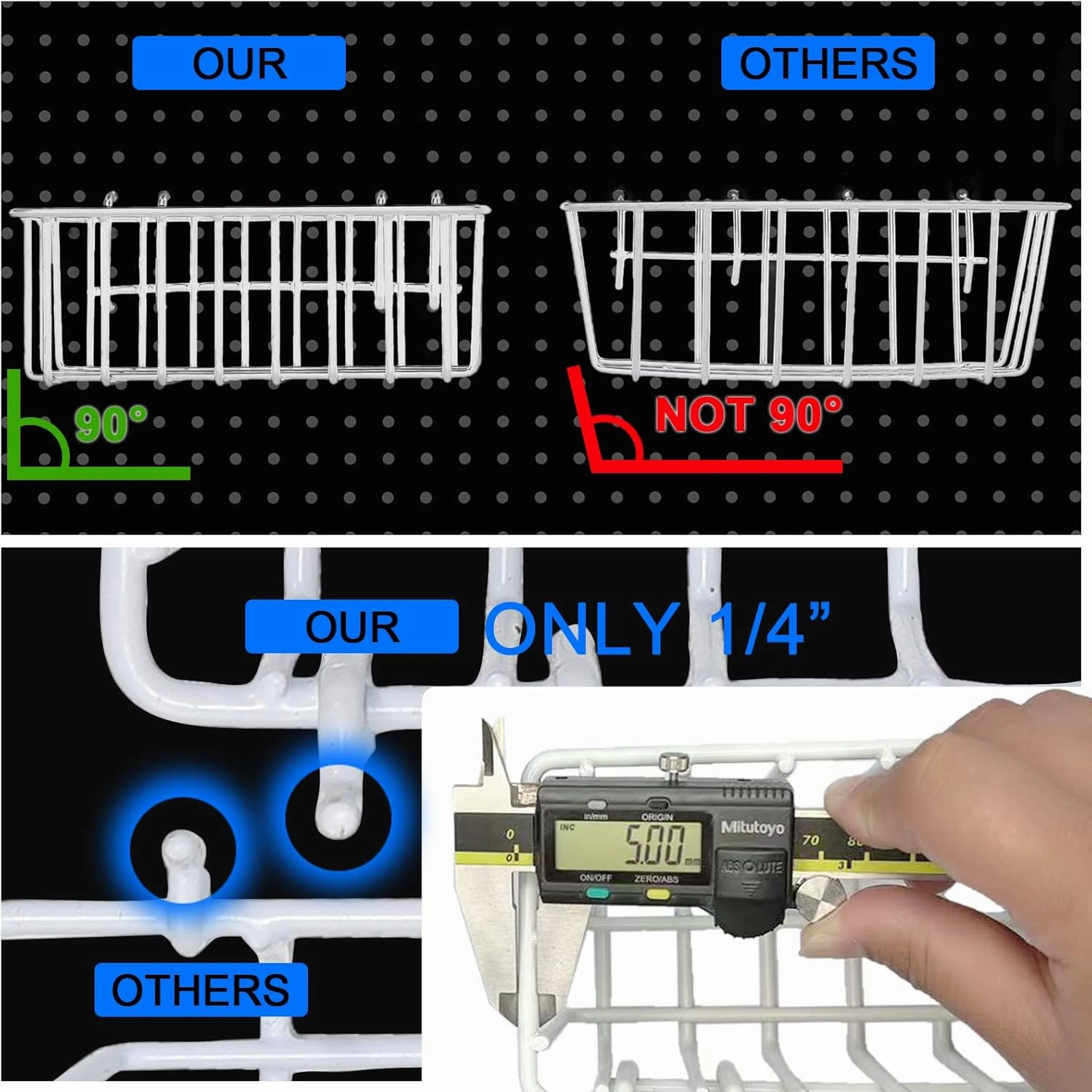 Heavy Duty Pegboard Baskets of 1/4 inch,1/4 inch Pegboard Accessories,Pegboard Basket Set (4pcs) (WHITE)