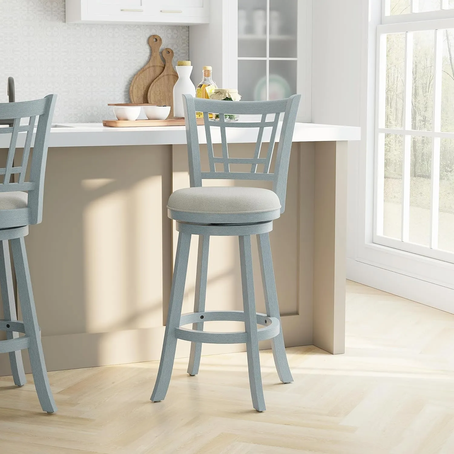 Hillsdale Fairfox 30.5" Wood Swivel Bar Height Stool, Blue Wire Brush
