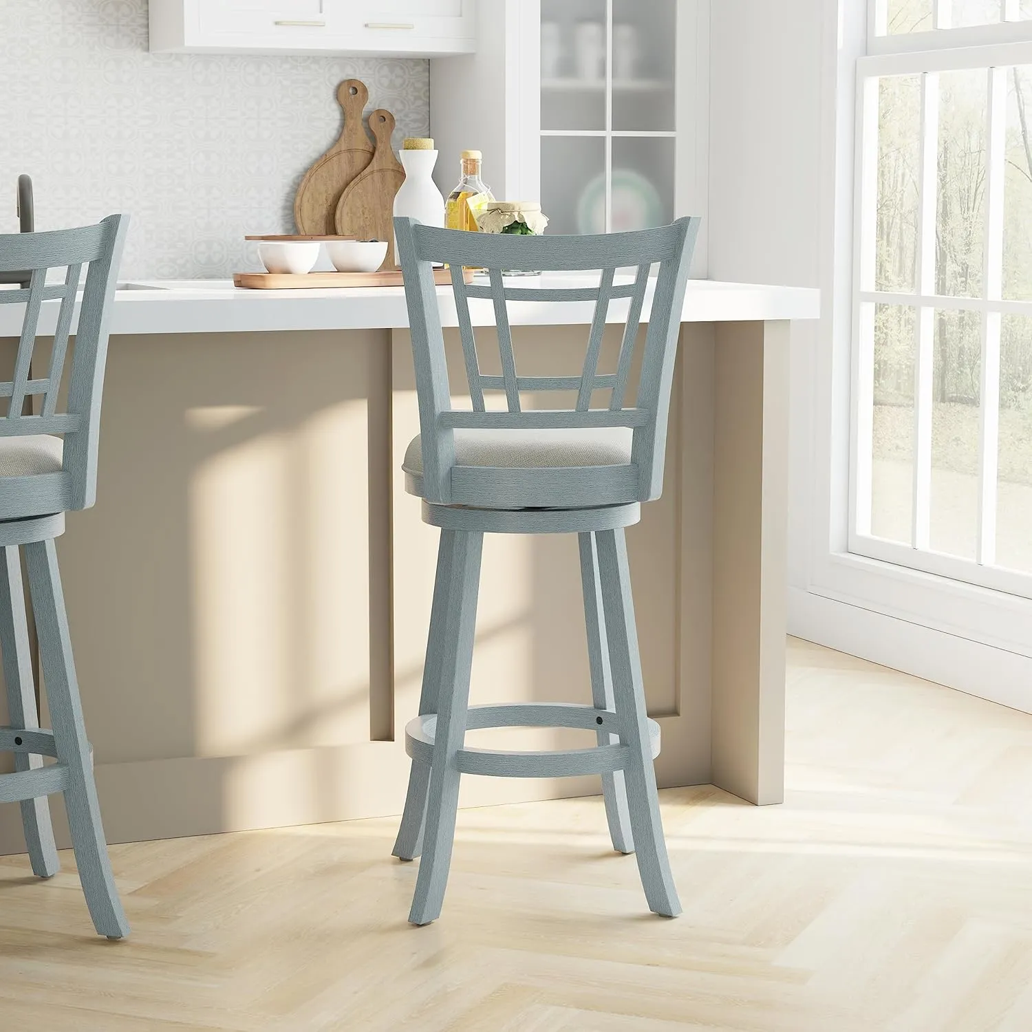 Hillsdale Fairfox 30.5" Wood Swivel Bar Height Stool, Blue Wire Brush