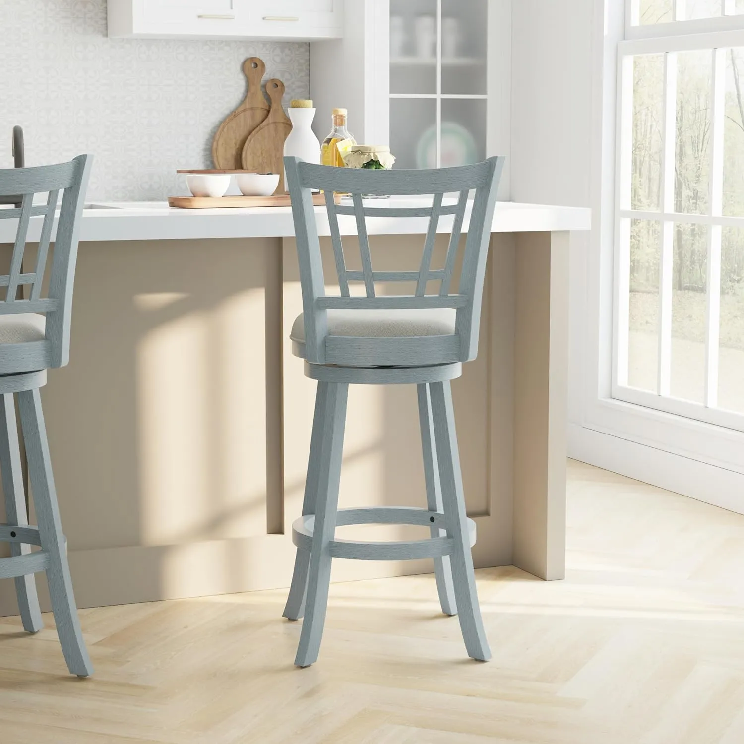 Hillsdale Fairfox 30.5" Wood Swivel Bar Height Stool, Blue Wire Brush