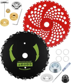 HK 9" x 36 Teeth Carbide Tipped Blades & 9" x20T Carbon Steel Round Chainsaw Tooth Brush Blades with Universal Adapter Kit Compatible with Husqvarna, Stihl, Fsx, and More