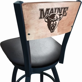 Holland Bar Stool Co. L038-25" Black Wrinkle Maine Swivel Bar Stool with Laser Engraved Back by The