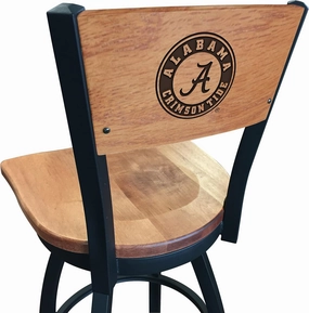 Holland Bar Stool Co. L038-30" Black Wrinkle Alabama Swivel Bar Stool with Laser Engraved Back by The