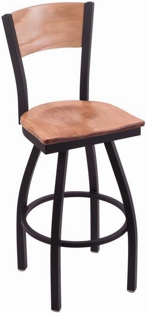 Holland Bar Stool Co. L038-30" Black Wrinkle Maryland Swivel Bar Stool with Laser Engraved Back by The