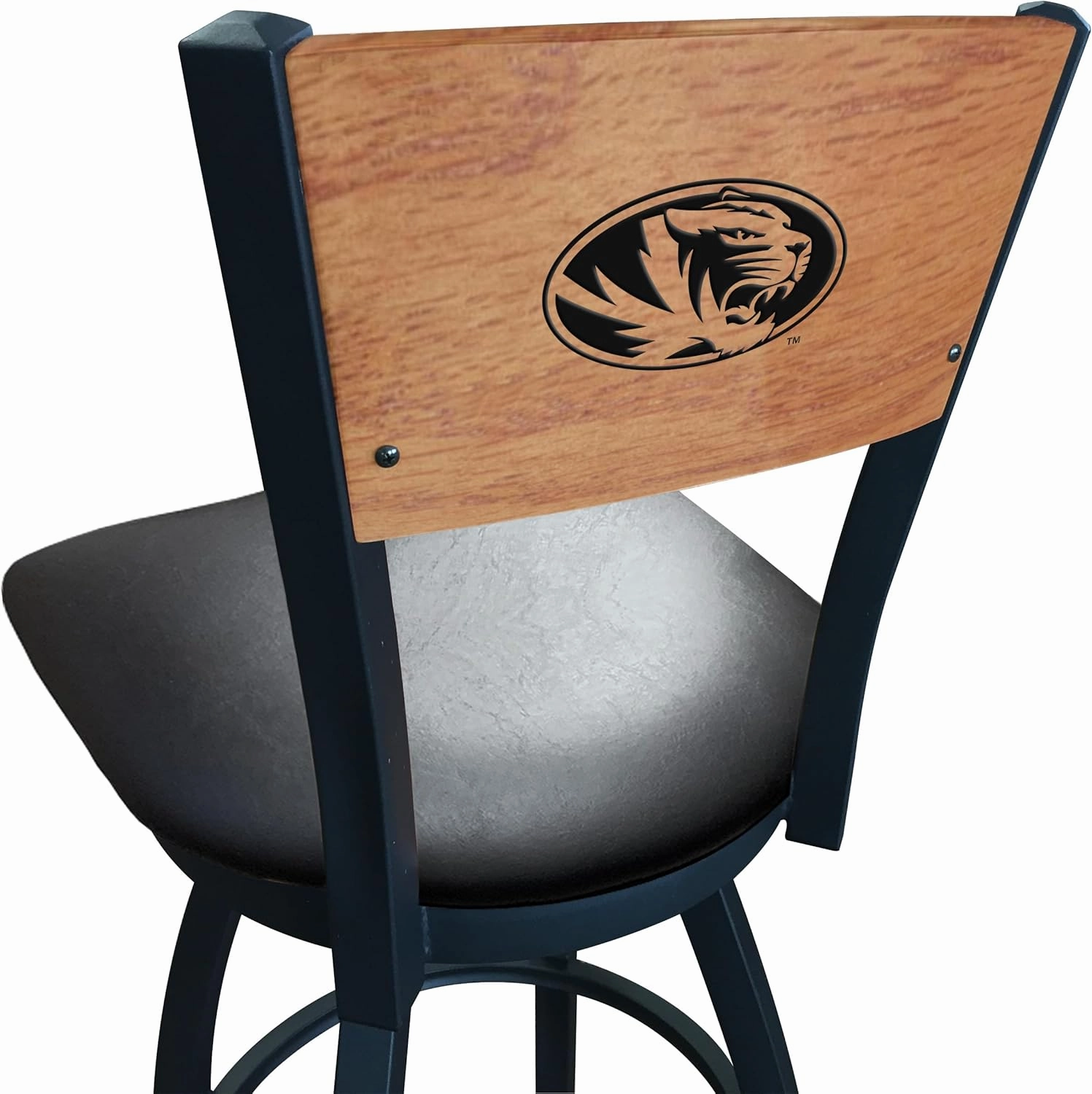 Holland Bar Stool Co. L038-36" Black Wrinkle Missouri Swivel Bar Stool with Laser Engraved Back by The