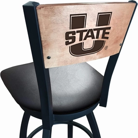 Holland Bar Stool Co. L038-36" Black Wrinkle Utah State Swivel Bar Stool with Laser Engraved Back by The