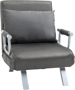 HOMCOM Single Person Folding 5 Position Convertible Sofa Bed Sleeper Chair Chaise Lounge Couch w/Pillow & Steel Frame, Dark Grey