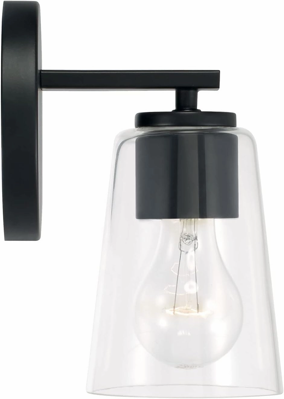 HomePlace Lighting 648611MB-537 Portman Transitional Clear Glass Cone Wall Sconce, 1-Light 100 Watt, 9" H x 5" W, Black