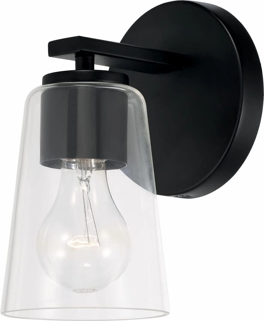 HomePlace Lighting 648611MB-537 Portman Transitional Clear Glass Cone Wall Sconce, 1-Light 100 Watt, 9" H x 5" W, Black