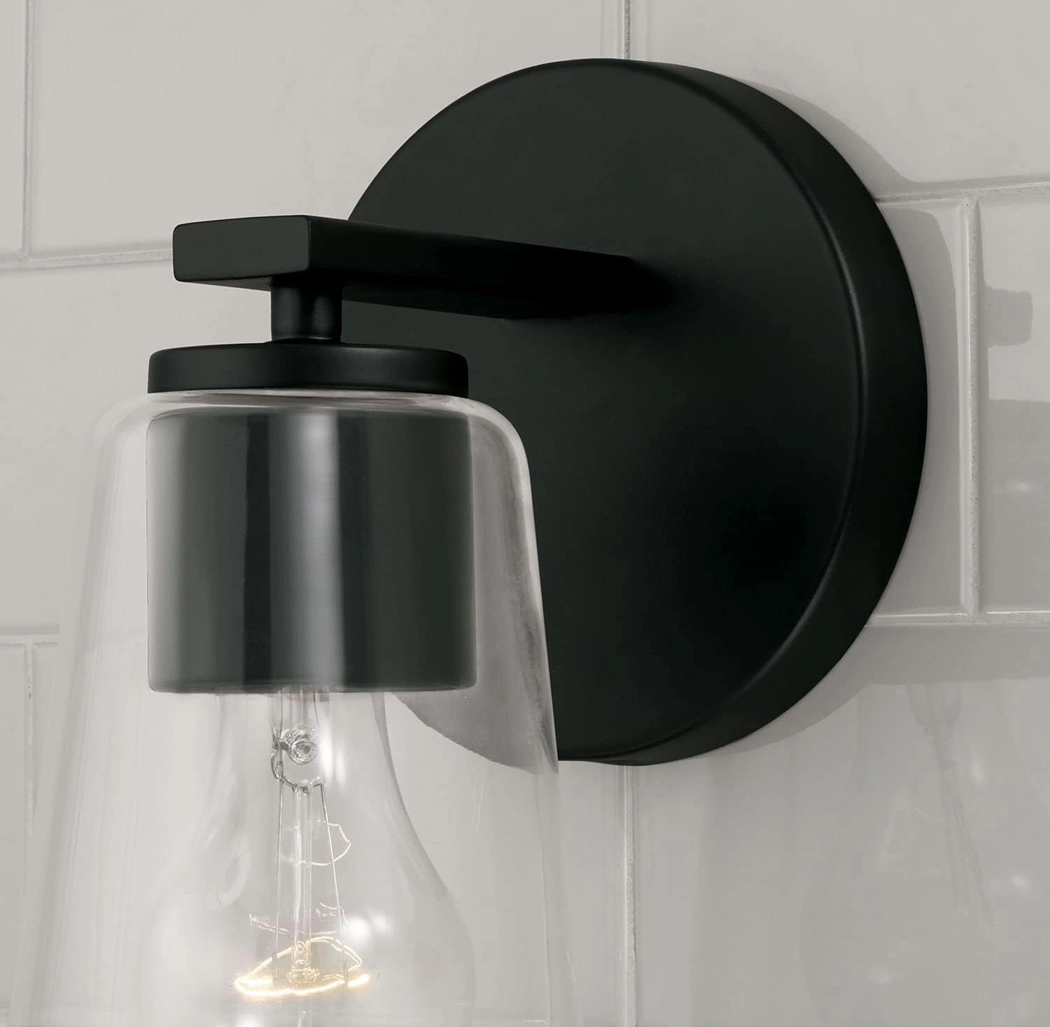 HomePlace Lighting 648611MB-537 Portman Transitional Clear Glass Cone Wall Sconce, 1-Light 100 Watt, 9" H x 5" W, Black