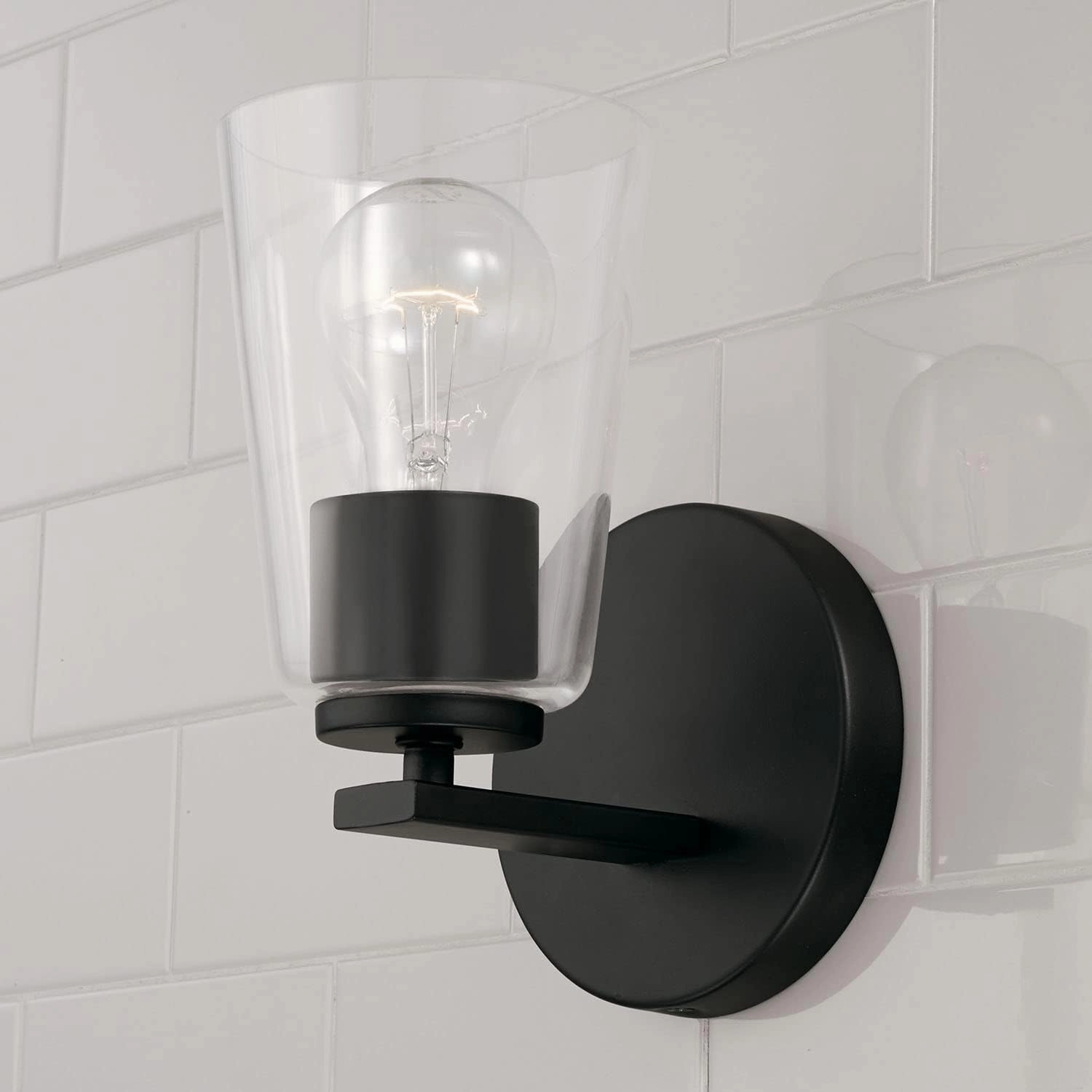 HomePlace Lighting 648611MB-537 Portman Transitional Clear Glass Cone Wall Sconce, 1-Light 100 Watt, 9" H x 5" W, Black